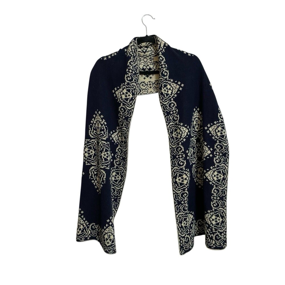 Anthropologie Madison 88 Scarf Wrap Navy Blue Tan